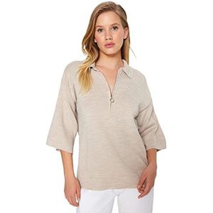 Trendyol Vrouwen Oversize Basic Staande Kraag Gebreide Trui, Steen, S