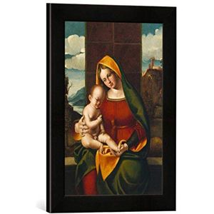 Ingelijste foto van Cima da Conegliano ""De jonge vrouw met de kind"", kunstdruk in hoogwaardige handgemaakte fotolijst, 30x40 cm, zwart mat