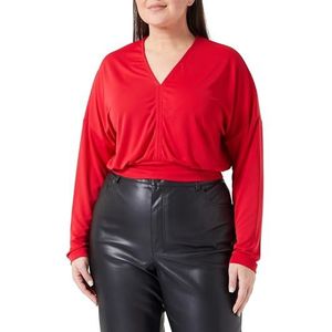 faina Dames cropped shirt met lange mouwen 19526756, rood, XL, rood, XL