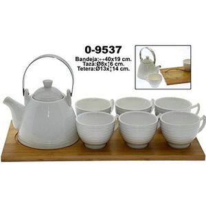 DONREGALOWEB set met theepot en 6 kopjes van keramiek, wit, dienblad 40 x 19 cm