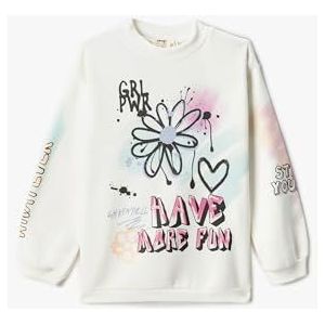 Koton Sweatshirt voor meisjes, graffiti-thema, bloemenprint, lange puffermouwen, ronde hals, ecru(010), 6-7 jaar