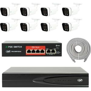 NVR POE videobewakingspakket, 8 camera's, schakelaar, kabel