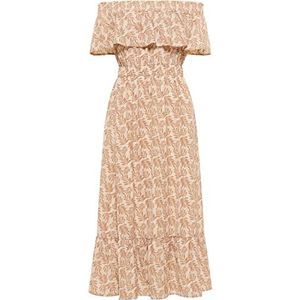 IZIA Maxi-jurk voor dames met allover-print, taupe, XS