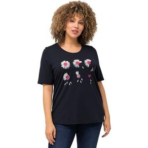 Ulla Popken, Dames, grote maten, T-shirt met bloemenmagie, zwart, 54/56 NL