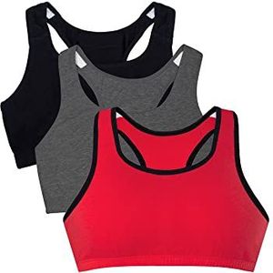 Fruit of the Loom Tankstyle Cotton Bra Sportbeha, ondoorzichtig (verpakking van 4 stuks), Red Hot W.blk/Antraciet/Zwart, 36