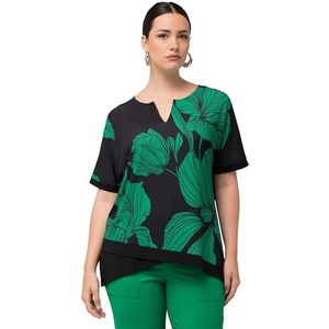 Ulla Popken Dames blouseshirt bloemen groot blouses, zwart, 58-60