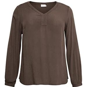 Kaffe Curve Plus-Size damesblouse, lange mouwen, V-hals, regular fit, afgeronde zoom, dames, Java, 44