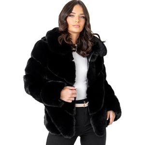 Lovedrobe Dames bontjas dames jas lange mouwen kraag kunstleer zijzakken herfst winter bovenkleding, Zwart, 38