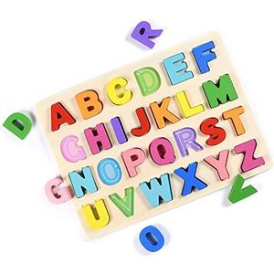 Alfabetpuzzel, ABC-houten puzzelplank voor kleine kinderen van 3 tot 5 jaar, perfect speelgoedcadeau voor jongens en meisjes
