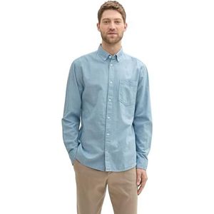 TOM TAILOR Regular fit herenhemd met geborduurd logo op de borstzak, 36442 - Tropical Teal Chambray, XXL