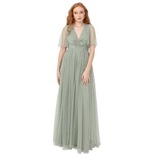 Anaya with Love Maxi-jurk voor dames, korte mouwen, fluttermouwen, V-hals, twist front, Empire, A-lijn, tule, bruidsmeisje, bruiloft, gala, dames, Frosty Green, 38