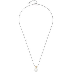 Leonardo Jewels halsketting Perlina, ketting van roestvrij staal met hanger parel, zirkonia stenen, zilver, goud, 70-75 cm, damessieraad, 1 stuk 022629, 70 cm, Roestvrij staal, Geen edelsteen