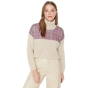 Trendyol Dames Regular Basic Coltrui Gebreide Trui, Ecru, S