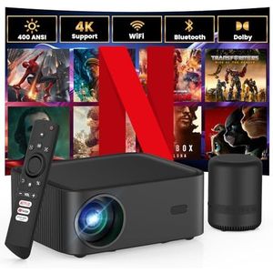 Portable Mini Projector, 4K 1080P Full HD, Compatible with Android 11 and Netflix, WiFi 6, BT 5.0, 180 Degree Rotation, Small Home Cinema Projector with Automatic Keystone Correction