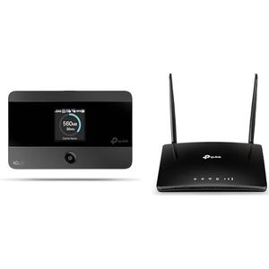 TP-Link 300Mbps 4G LTE-router (TL-MR6400), Zwart & TP-Link 150 Mbps 4G LTE Mifi-router, Portable Travel Wifi, SD-kaart tot 32G, Gebruiksduur tot 8 uur, Kleurenscherm, Traffic control (M7350)