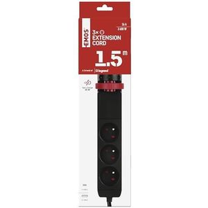 EMOS - Verticale stekkerdoos met 3 stopcontacten met USB, 1,5 m kabel, Franse standaard