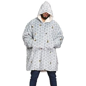GC GAVENO CAVAILIA Volwassen hoodie deken, oversized draagbaar sweatshirt met capuchon voor dames en heren, ultra pluche deken hoodie, één maat, grijs 733881, Bijen - Grijs