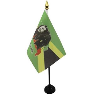 AZ FLAG Tafelvlag Bob Marley 15 x 10 cm – kleine Jamaicaanse kantoorvlaggen – Jamaica 10 x 15 cm – gouden top