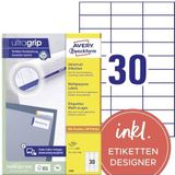 AVERY Zweckform 3489 universele etiketten (3.000 zelfklevende etiketten, 70 x 29,7 mm op A4, papier mat, individueel bedrukbaar, zelfklevende stickers met ultragrip) 100 vellen, wit