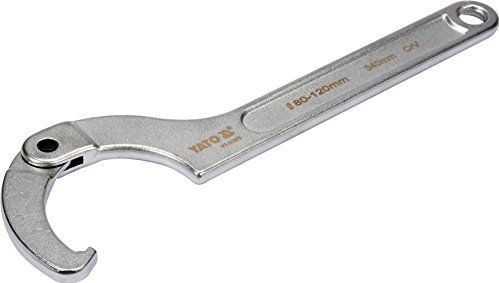 Yato YT-01673 Professionele verstelbare scharnierhaaksleutel met neus voor groefmoeren, keuze uit 15-180 mm, scharniersleutel, kegelsleutel, neussleutel, C-sleutel (80-120 mm),