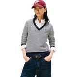 TOMMY HILFIGER - Trui - Navy/Rood/Wit - V-hals - Gestreept