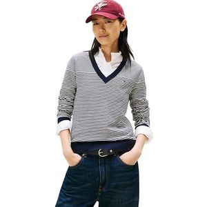 TOMMY HILFIGER - Trui - Navy/Rood/Wit - V-hals - Gestreept