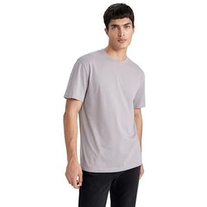 DeFacto Basic T-shirt voor heren, klassiek T-shirt voor mannen, antraciet, XS