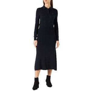 Tommy Hilfiger Dames Polo SWTR kniejurk LS Fit & Flare, Desert Sky, XS