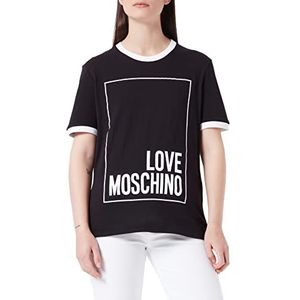 Love Moschino Dames katoenen jersey met logo box print T-shirt, zwart wit, 40 NL
