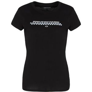 Armani Exchange Dames bedrukt logo Pay Off, slim fit, T-shirt met korte mouwen, zwart, S