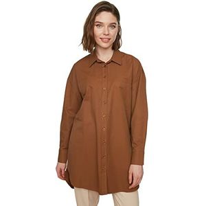 Trendyol Vrouwen Ontwerp Oversize Tuniek Shirt Kraag Geweven Bescheiden Shirts, donkerbruin, 64