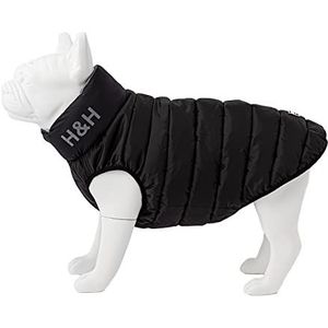 HUGO & HUDSON Hond Puffer Jacket - Kleding & Accessoires voor Honden Omkeerbare Waterbestendig Hondenjas met Kraag Bevestiging Gat - Zwart & Grijs - S35