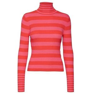 Bestseller A/S Dames VMMAXINE LS Rollneck Boo Pullover, Tomato/Stripes:W. Fuchsia Purple, XS, Tomato/Stripes:w. Fuchsia Purple, XS