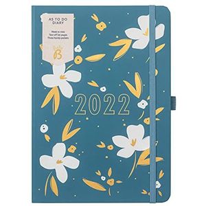 Busy B om dagboek te doen januari tot december 2022 - A5 Blue Floral Week om dagboek te bekijken met notities, scheurlijsten en zakken