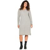 Ulla Popken Dames grote maten grote maten plus size ribjersey midi-jurk met ritssluiting, A-lijn, V-hals, lange mouwen, Lichtgrijs Mélang, 42/44 NL