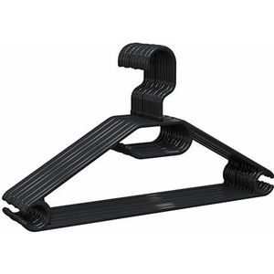 PORTENTUM 10 stuks kleerhangers van 100% gerecycled kunststof voor alle soorten kleding, 360° draaibare haak, ruimtebesparend, accessoirehouder, voor jurken en rokken, zwart, Made in Spain