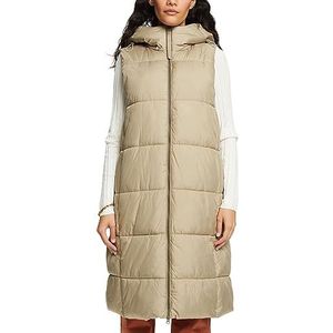 ESPRIT Gerecycled: lang gewatteerd vest, Kaki beige, L