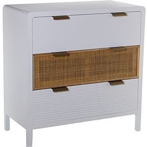 DRW Commode met 3 laden van MDF en rotan in wit en natuur 80 x 40 x 82 cm