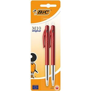 BIC M10 Original Balpennen met Kliksysteem Medium Punt (1,0 mm) - Rood, Pak van 2 Stuks