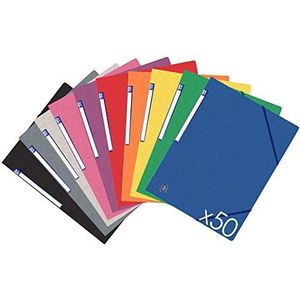 OXFORD TopFile+ Documentenmappen, karton, 3 kleppen, A4-formaat, elastiek, 10 verschillende kleuren, 50 stuks