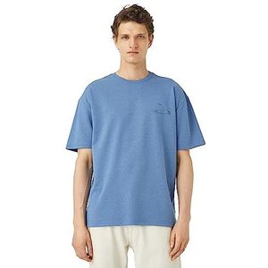 Koton Oversized T-shirt voor heren, korte mouwen, minimalistisch, bedrukt met ronde hals, blauw (653), XL