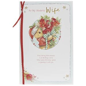 UK Greetings Winnie de Poeh vrouw kerstkaart met envelop - schattig ontwerp beer en boeket, multi