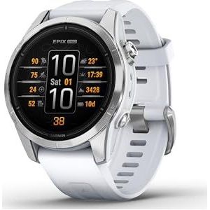 Garmin Epix (Gen 2) Pro 42 mm - Hoogwaardig multisport GPS-horloge met AMOLED-touchscreen, LED-zaklamp, hartslag, kaarten en tot 10 dagen autonomie, Zilver