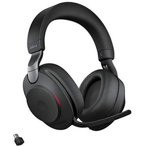 Jabra Evolve2 85 draadloze pc-headset met laadstation, ruisonderdrukking, UC-gecertificeerde stereo hoofdtelefoon met lange batterijduur, USB-C Bluetooth-adapter, zwart