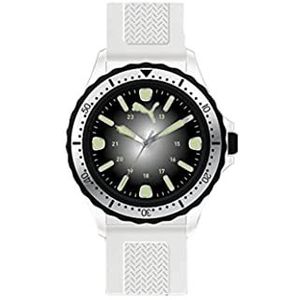 Puma horloge voor heren, quartz uurwerk met polyurethaan, silicone, lederen of roestvrij stalen band, Wit en zwart, 44MM