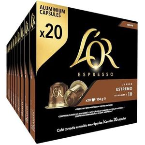 L'OR Espresso Koffiecups Lungo Estremo (200 Lungo Koffie Capsules, Geschikt voor Nespresso Koffiemachines, Intensiteit 10/12, 100% Arabica Koffie), 10 x 20 Cups