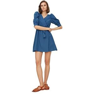 Trendyol Dames gebogen ballonjurk jurk, indigo, 38