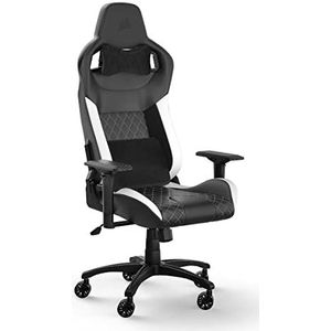 Corsair T1 Race (2023) Gamingstoel, sportstoel-design voor racewagen, bekleding van kunstleer, frame van staal, armleuningen met 4D-beweging, wit/zwart