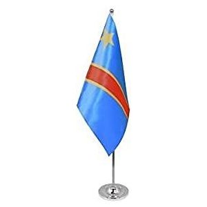 Democratische Republiek Congo prestige Tafelvlag 6'' x 9'' satijn - Congolese Desk Vlag 22 x 15 cm - Stalen paal en voet - AZ FLAG