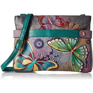 Anna by Anuschka Womens echt lederen medium crossbody handtas - Zip-Top Organizer met Snap Side, Vlinder Paradijs, Eén maat